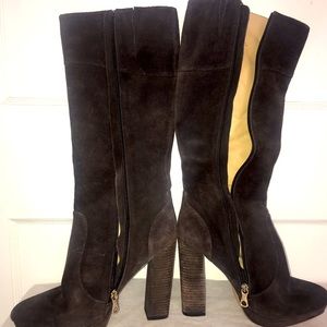 Brown suede 4 inch knee length boots leather upper